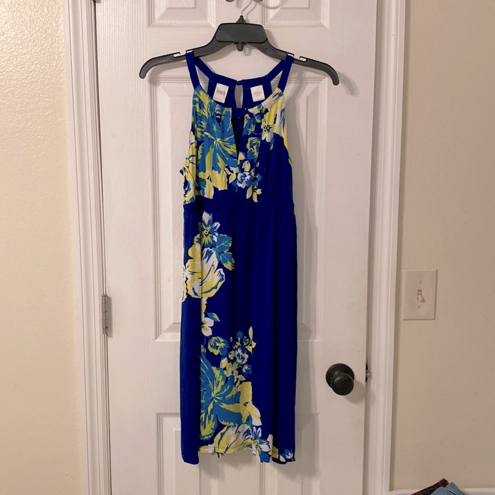 NWOT I.N.C. Beach Blue and Yellow Halter Sundress Coverup Shift Dress Size Large